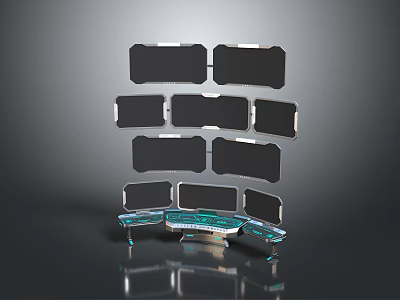 Modern Stacked Black Panel Structure With Multiple Screens And Transparent Base Design 3d model