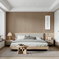 Modern Minimalist Bedroom Interior Design With Wooden Slat Wall Bedside Tables Lamp Rug And Wardrobe