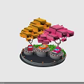Colorful Cartoon Trees With Yellow Pink Block Shaped Canopies And White Trunks On Blue Background