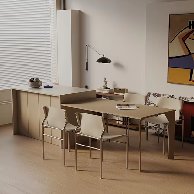 Modern Light Wood Dining Table Set With Matching Chairs And Side Cabinet 3d model