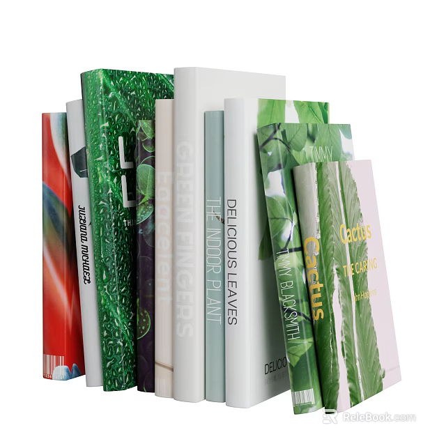 Green Plant Themed Books With Leaf Cover Designs And Nature Content 3d model 