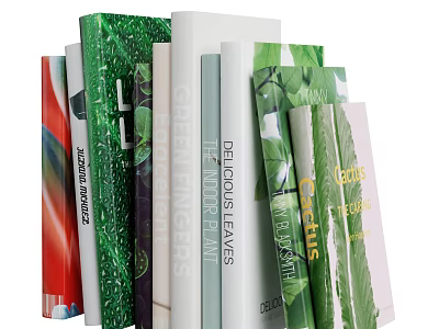 Green Plant Themed Books With Leaf Cover Designs And Nature Content 3d model