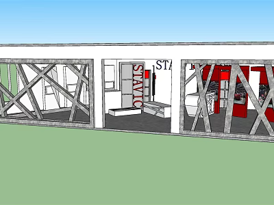 Building Section View With Structural Framework And Interior Staircase Layout 3d model