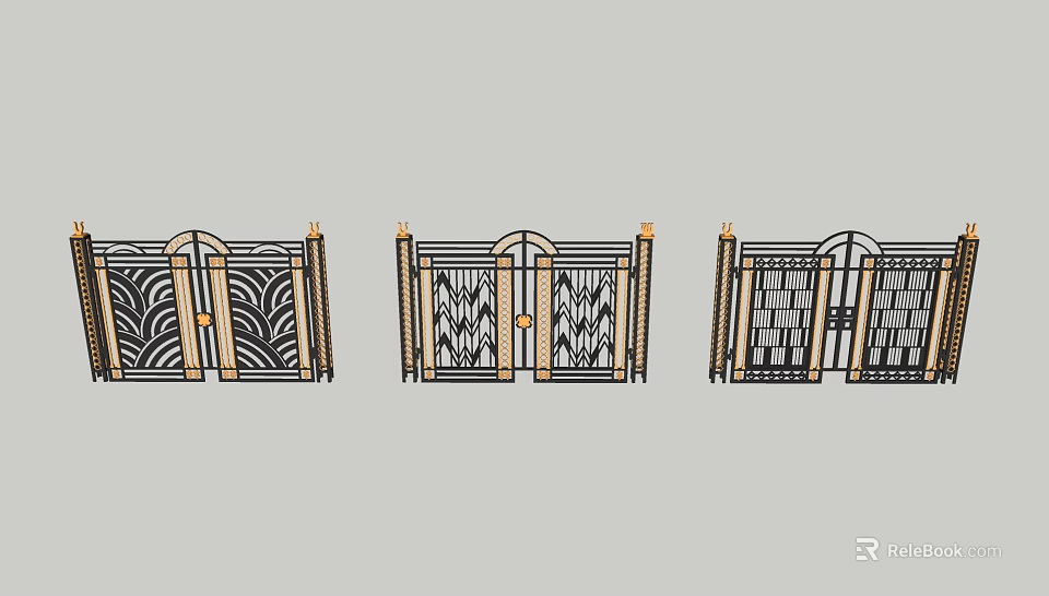 Wrought Iron Gates With Ornate Decorative Patterns And Different Arched Designs 3d model