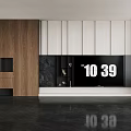 Modern Black TV Stand With Wooden Panel White Wall Panels And Flat Screen TV