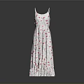 White Strawberry Pattern Spaghetti Strap Long Dress With Ruffled Hem And Casual Style
