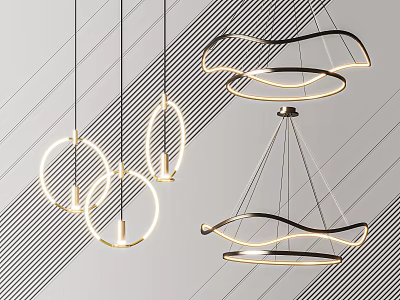 Modern Chandeliers With Curved Ring Design And LED Lighting For Interior Decor 3d model