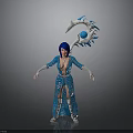 Woman with Blue Hair in Blue Robe White Gloves and White Dragon Holding Blue Orb