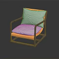 Modern Leisure Chair With Wooden Frame Armrests Orange Cushion And Light Gray Textured Backrest