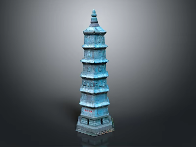 Ancient Blue Green Multi tiered Chinese Traditional Pagoda With Ornate Carvings 3d model
