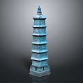 Ancient Blue Green Multi tiered Chinese Traditional Pagoda With Ornate Carvings