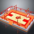 Basketball Court Design With Red Fences Hoops Orange Floor And White Lines