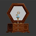 Elegant Decorative Ornament Set with Hexagonal Wooden Jewelry Box Red Lining and Ballerina Figurine