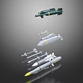 Different Types Of Military Missiles With Tail Fins And Yellow Tips