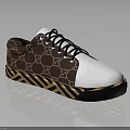 Casual Sneakers With Brown Pattern White Upper Black Laces And Yellow Black Striped Sole