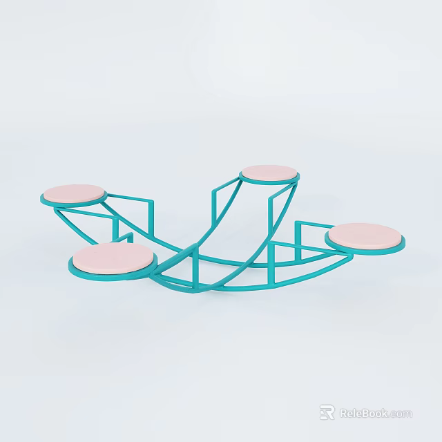 Outdoor Children Play Equipment With Teal Frame And Pink Circular Platforms 3d model 