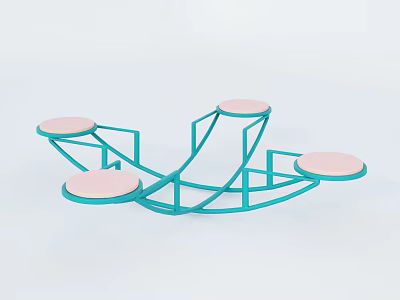 Outdoor Children Play Equipment With Teal Frame And Pink Circular Platforms 3d model
