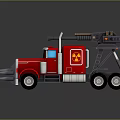 Red Transformer Style Truck With Yellow Stripes And Mechanical Arm Design