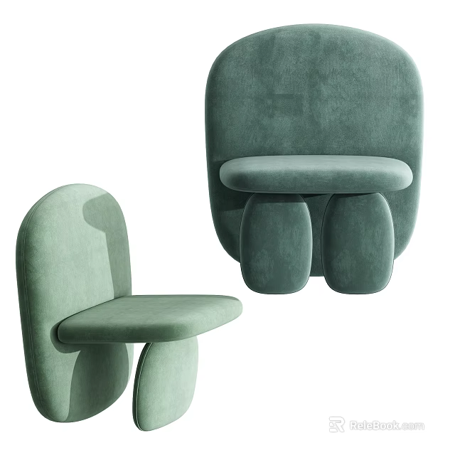 Modern Green Velvet Lounge Chair With Curved Silhouette And Unique Base Design 3d model 