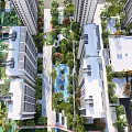 Modern Residential Landscape With High Rise Apartments Lush Green Gardens And Water Features