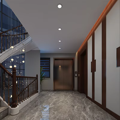 modern elevator hall staircase elevator hall 3d model