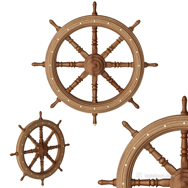 Decorative Ornament Set with Wooden Ship Wheels for Home Decoration 3d model 