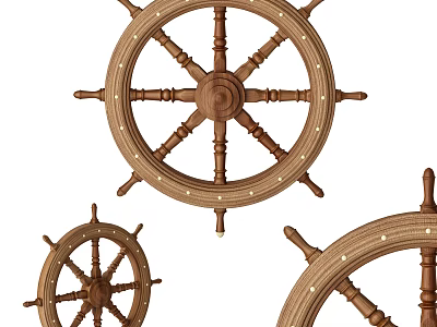 Decorative Ornament Set with Wooden Ship Wheels for Home Decoration 3d model
