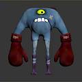 Blue Game Movie Character With Large Yellow Eyes Red Boxing Gloves And Pink Flower Pattern