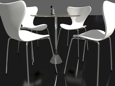 Modern Dining Set With Round Table White Chairs And Metal Legs 3d model