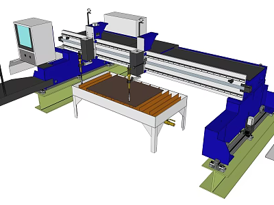 Industrial Blue CNC Cutting Equipment with Worktable Mechanical Arm and Control Panel 3d model
