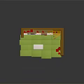 Cartoon Kitchen Scene With Yellow Cabinets White Countertop Green Floor Small Table And Window