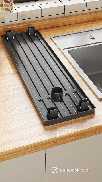 Kitchen Drying Rack On Wooden Countertop Near Sink 3d model 