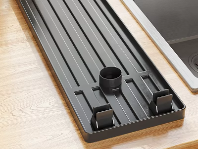 Kitchen Drying Rack On Wooden Countertop Near Sink 3d model