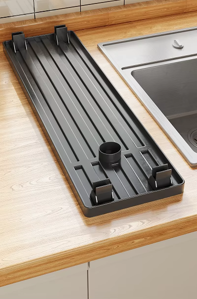 Kitchen Drying Rack On Wooden Countertop Near Sink 3d model