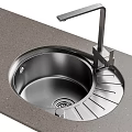Stainless Steel Kitchen Sink With Modern Faucet On Grey Countertop Design