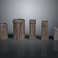 Architectural Tower Models with Various Styles Different Heights Stone Material and Top Designs 3d model