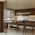 Modern Restaurant Interior With Wooden Screen Blinds Cabinets Dining Table And Chairs
