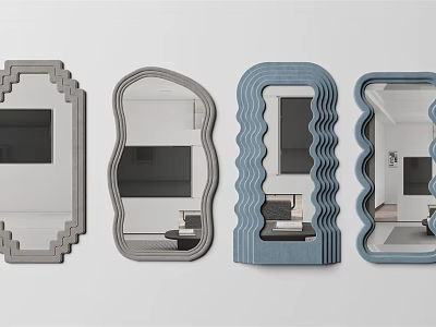 Modern Decorative Mirrors With Gray And Blue Frames And Unique Shapes 3d model