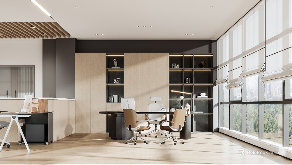 Modern Public Office Space With Open Layout Desks Chairs Storage Cabinets And Natural Light 3d model 