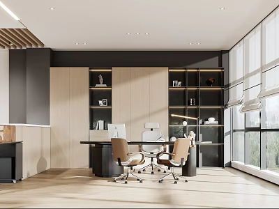 Modern Public Office Space With Open Layout Desks Chairs Storage Cabinets And Natural Light 3d model
