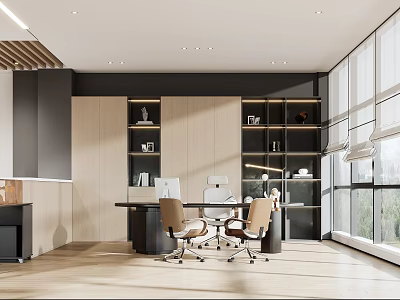 Modern Public Office Space With Open Layout Desks Chairs Storage Cabinets And Natural Light 3d model
