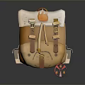 Stylish Beige Backpack With Leather Straps Orange Accent And Small Round Accessory