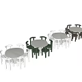 Modern Elegant Dining Table Set With Round White Table And Grey Velvet Chairs 3d model