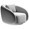 Comfortable Fluffy Beige Single Sofa With Curved Design And Plaid Pillow