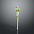 Decorative Weapon Torch With Golden Top Green Gemstone White Long Pole And Yellow Bottom Ring