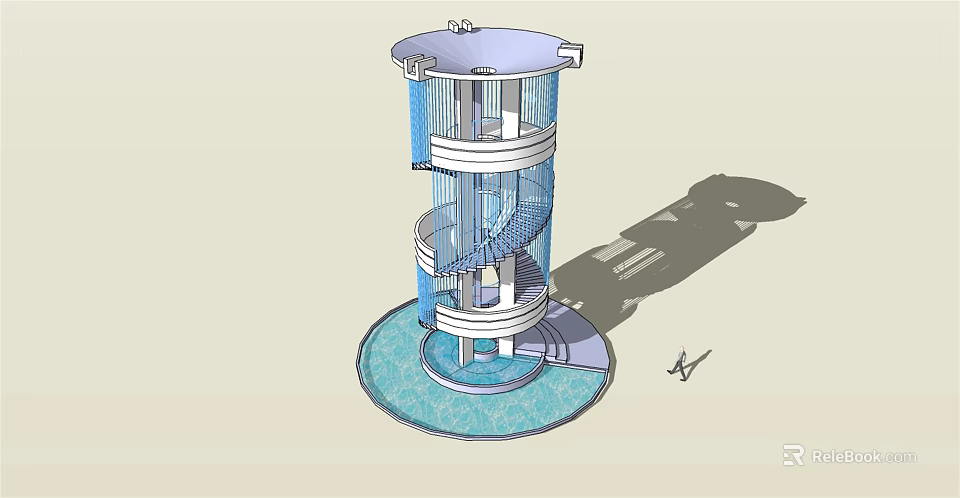 Modern Spiral Tower Design With Blue Elements And Circular Base Structure 3d model 