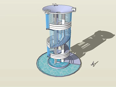 Modern Spiral Tower Design With Blue Elements And Circular Base Structure 3d model