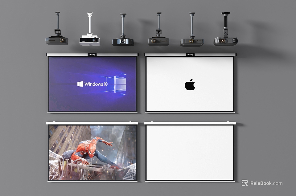 Projection Monitoring System Featuring Multiple Projectors And Projection Screens Displaying Various Content 3d model 