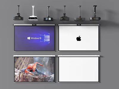 Projection Monitoring System Featuring Multiple Projectors And Projection Screens Displaying Various Content 3d model