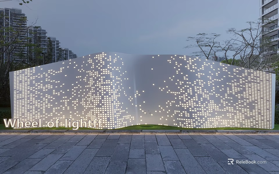 Modern Outdoor Landscape Wall With Perforated Dots And Illuminated Light Design In Green Grass 3d model 